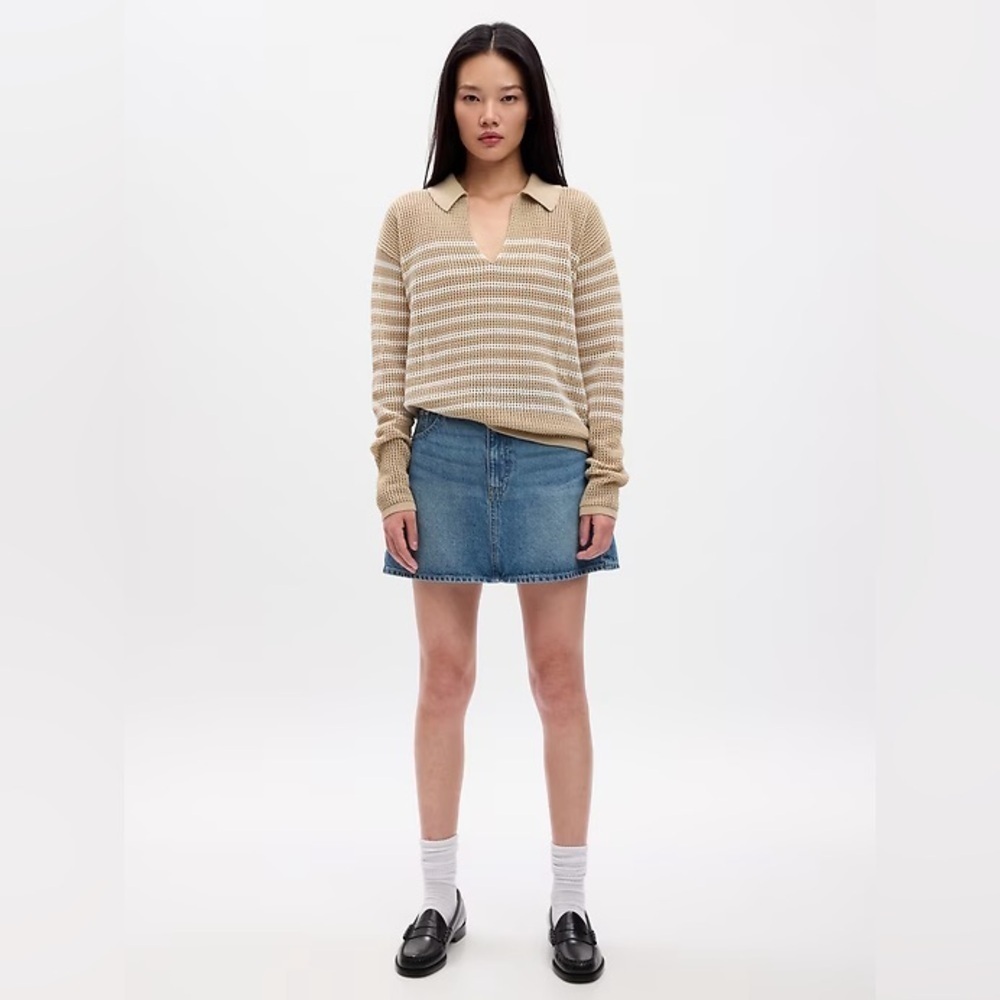 GAP Relaxed Stripe Crochet Collared Sweater NWT